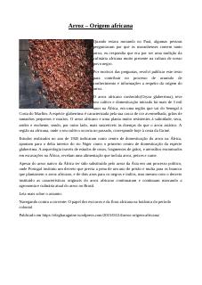 Arroz – Origem africana