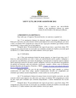 Lei de Cotas em Universidades e Institutos Federais