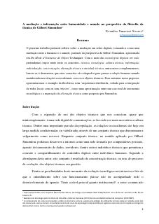 A mediação e informação entre humanidade e mundo na perspectiva da filosofia da técnica de Simondon