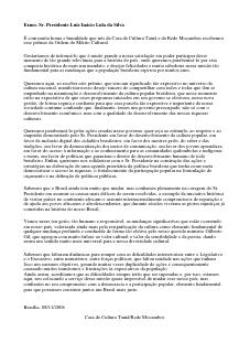 Carta ao Presidente Lula 2006